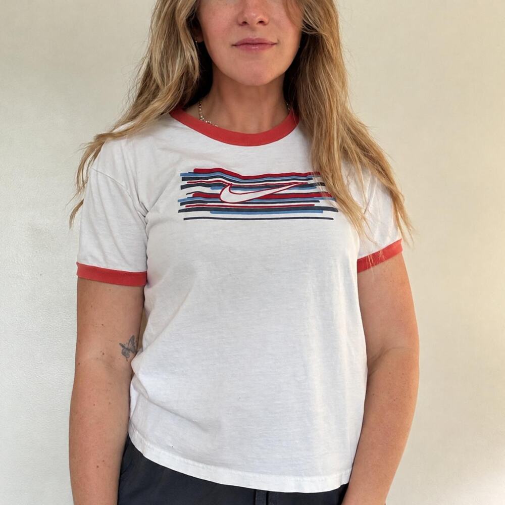 Nike 2000s Swoosh Graphic Ringer T-Shirt